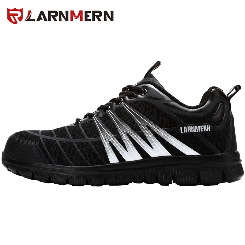 LARNMERN/Мужская Рабочая обувь; безопасная обувь со стальным носком; удобные легкие кроссовки с защитой от Разбивания и проколов - Цвет: BLACK