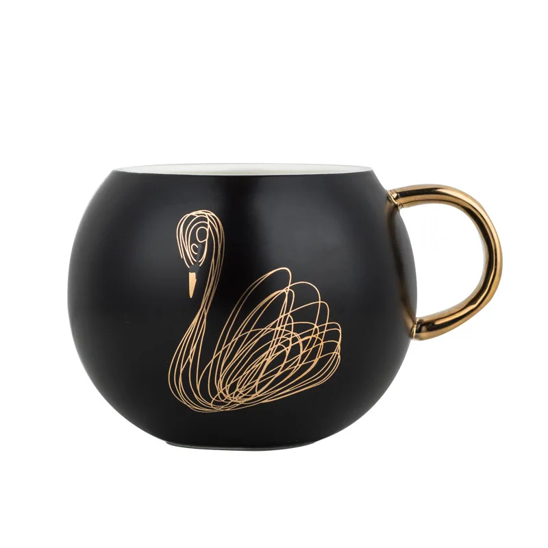 Золотая отделка большой живот Лебедь керамическая чашка, Скандинавская кофейная чашка, Мраморная Кофейная Чашка Поднос Набор