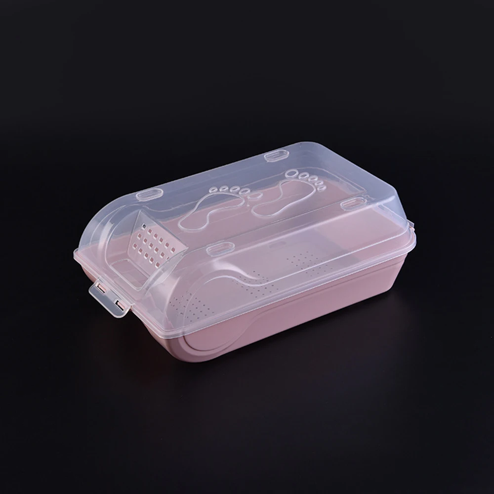 Полка для обуви Бытовая пластиковая прозрачная крышка Обувная коробка утолщенная дышащая устойчивая откидная крышка портативная Штабелируемая Обувная коробка - Цвет: Розовый цвет
