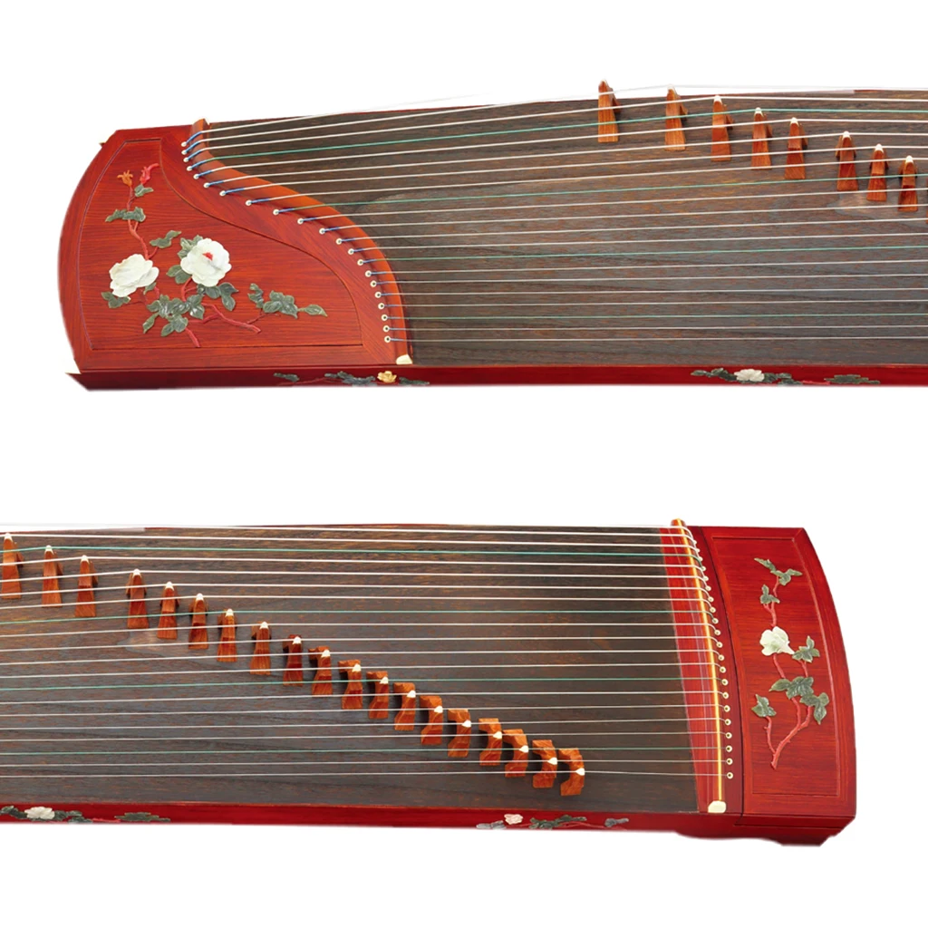 NAOMI Professional Test Performance 21 Strings Color Shell Digging Peony Carved Rosy Sandalwood Guzheng Chinese Zither Koto