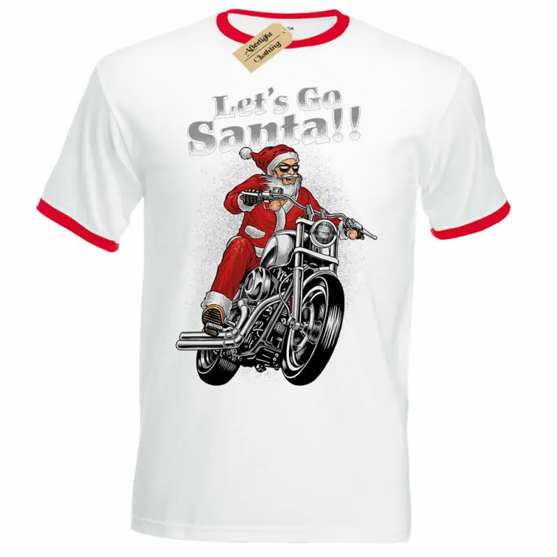 Lets go santa christmas motorcycle biker men t-shirt contrast | Мужская одежда
