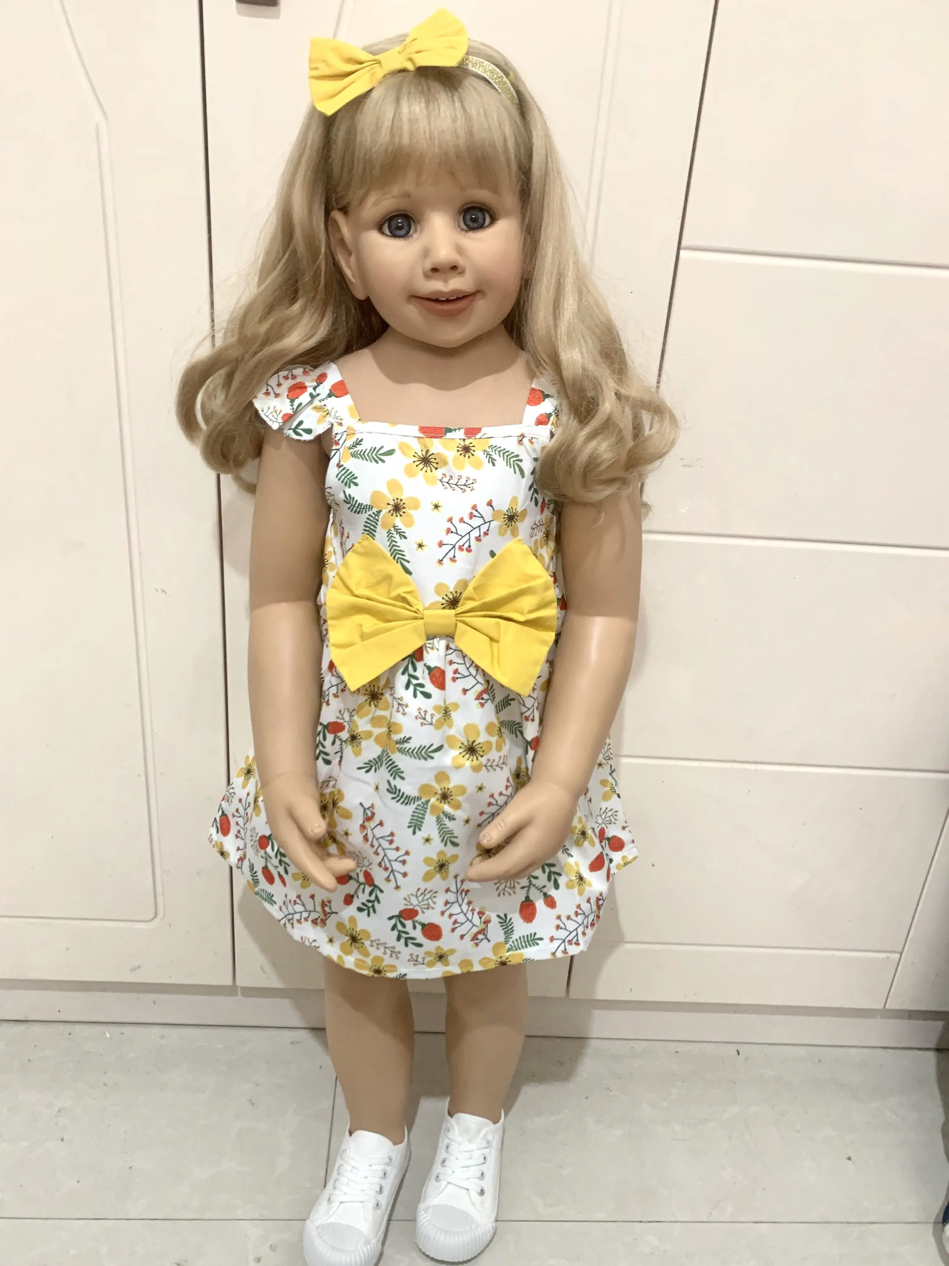 100CMSiliconeVinylToddlerBlondePrincessSmileGirlDollLongHair