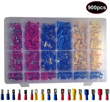 

MandoWire 280PCS/900pcs Insulated Crimp Spade Terminals Wire Connector Assortment Kit 2.8-6.3mm 12-10AWG 16-14AWG 22-16AWG