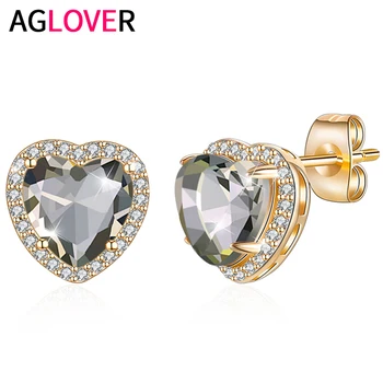 

AGLOVER AAA Zircon 925 Sterling Silver Colour 10mm Heart Earrings For Women Fashion Cute Engagement Party Birthday Jewelry