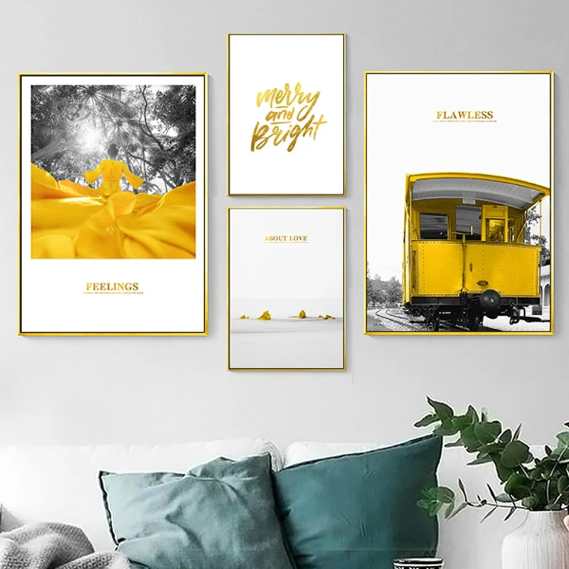 

Canvas Print Poster Black and White Yellow Tower Tram Classic Photo European Style for Living Room Decoration Wall Art Bike 20-4