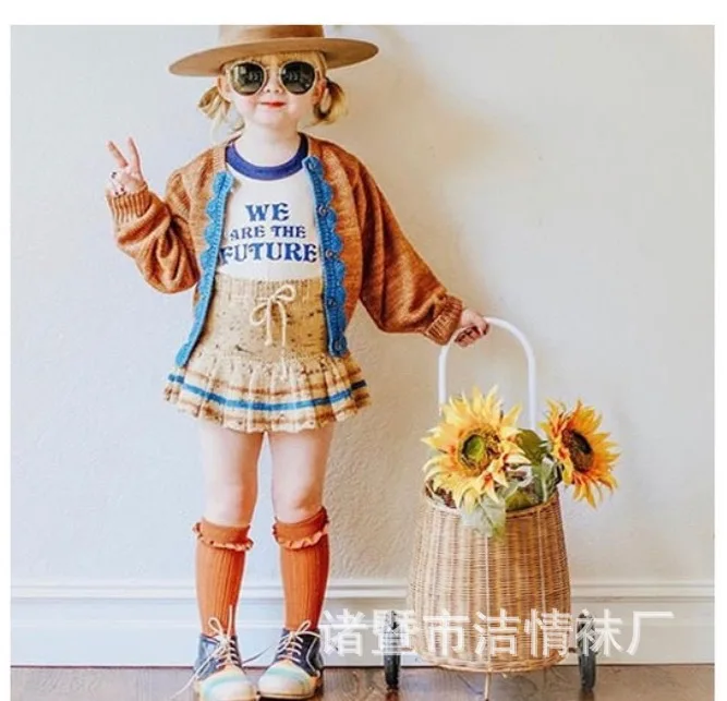 Bo19 Autumn And Winter Children Socks Lace Sunken Stripe Children Tube Socks Variable Short Egypt Long-staple Cotton