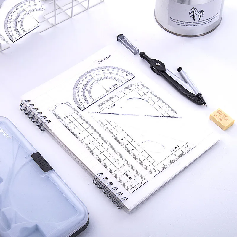 Compass and ruler set 7 sets of students' drawing geometry triangle protractor ruler stationery deli 79515 ruler 4 pcs set straight ruler protractor students math geometry plastic triangle rulers set kids stationery gift