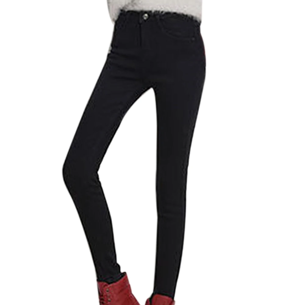 WENYUJH Winter Warm Plus Size Jeans for Women High Waist Skinny Thick Trousers Stretch Velvet Denim Pants Streetwear Pantalon - Цвет: Black