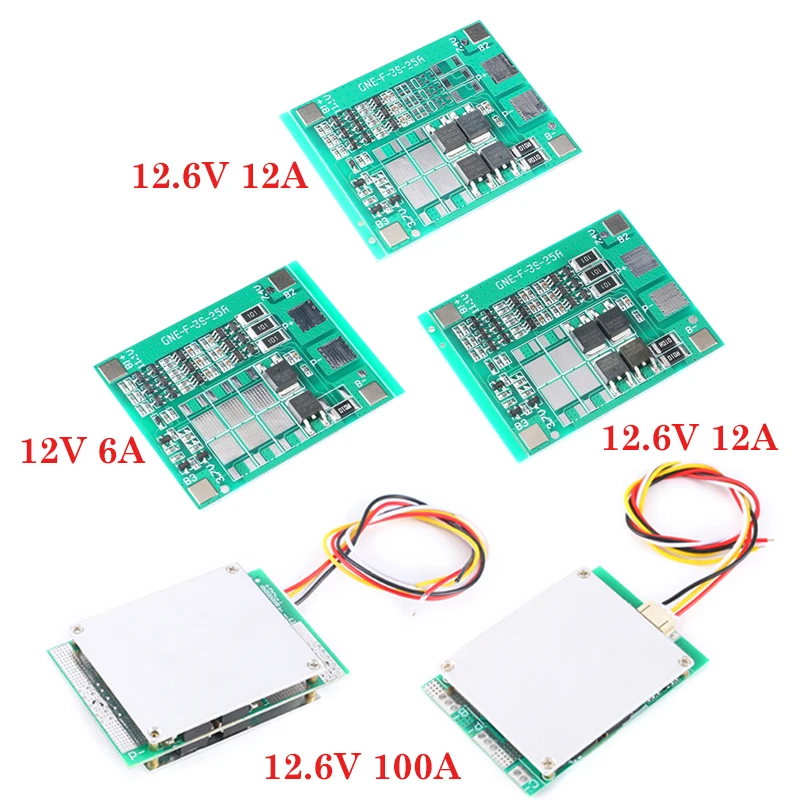 3S литий-ионная батарея зарядное устройство Lipo ячеечный модуль PCB плата защиты BMS для сверлильного двигателя 12,6 в с балансом 6A/12A/100A