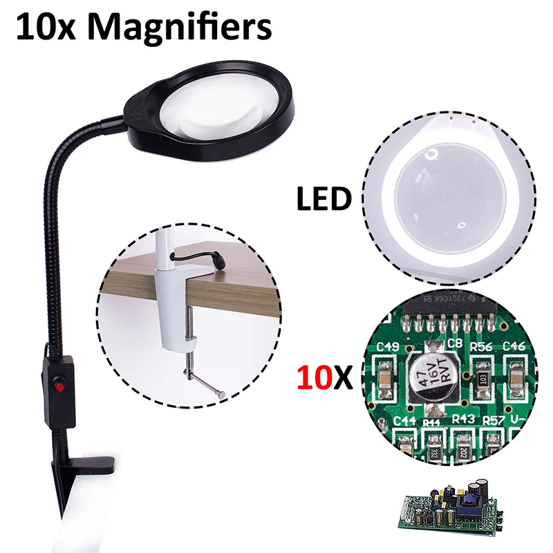 

magnifying glass lamp 3X 5X 8X 10X screen magnifier for soldering smartphone electronic magnifying glass desk magnifier lamp