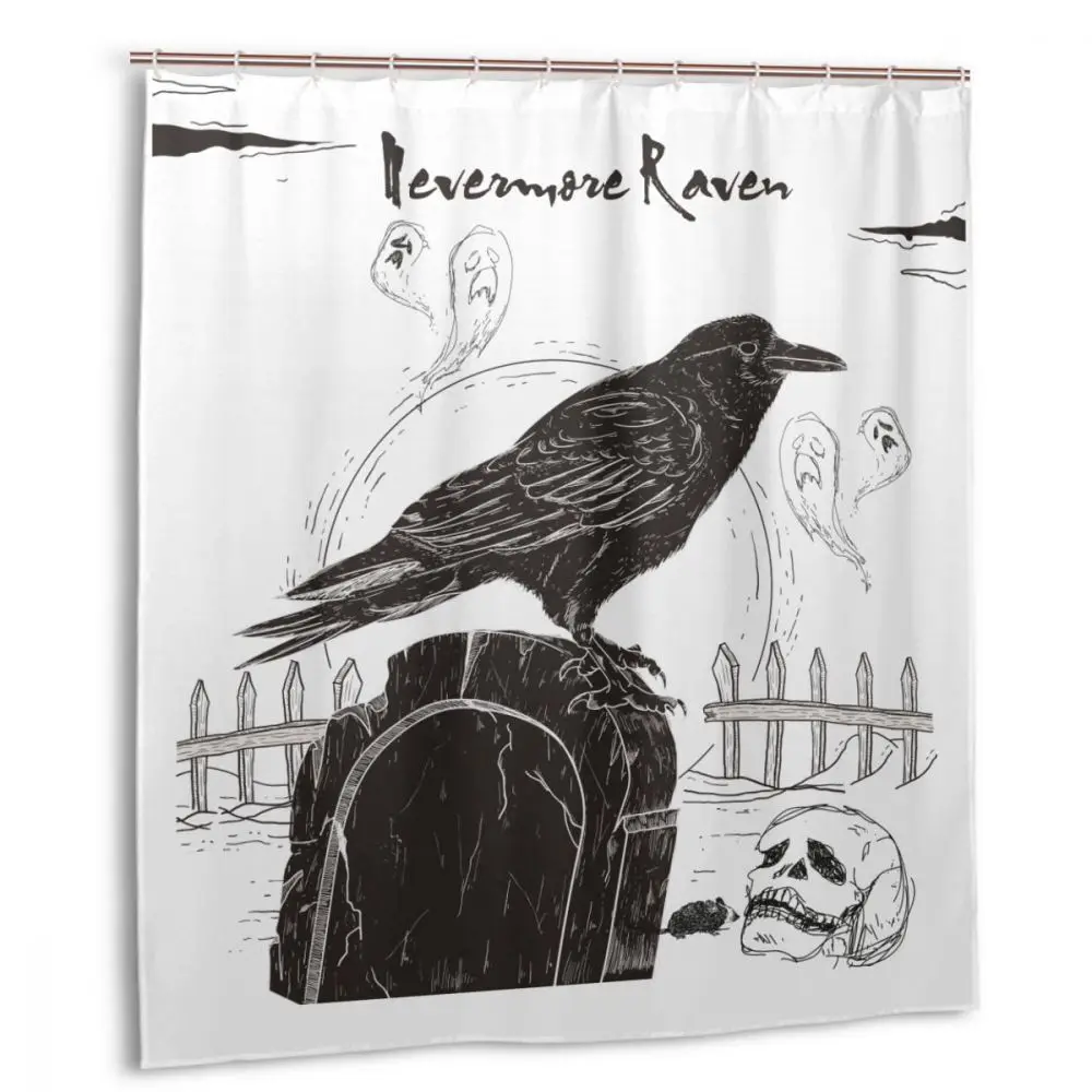 Очаровательные домашние Nevermore Ворон черная птица зловещие аксессуары для хеллоуина пластиковые занавески для душа 66x72 в индивидуальные для ванны водонепроницаемый из полиэстера