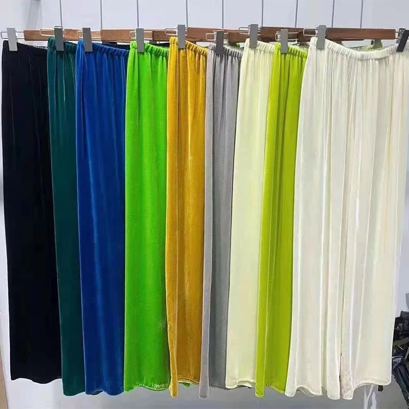 Candy Color Silk + Velvet Straight-leg Pants Spring And Autumn Women New Fashionable Soft And Comfortable Casual Pants S-XXL