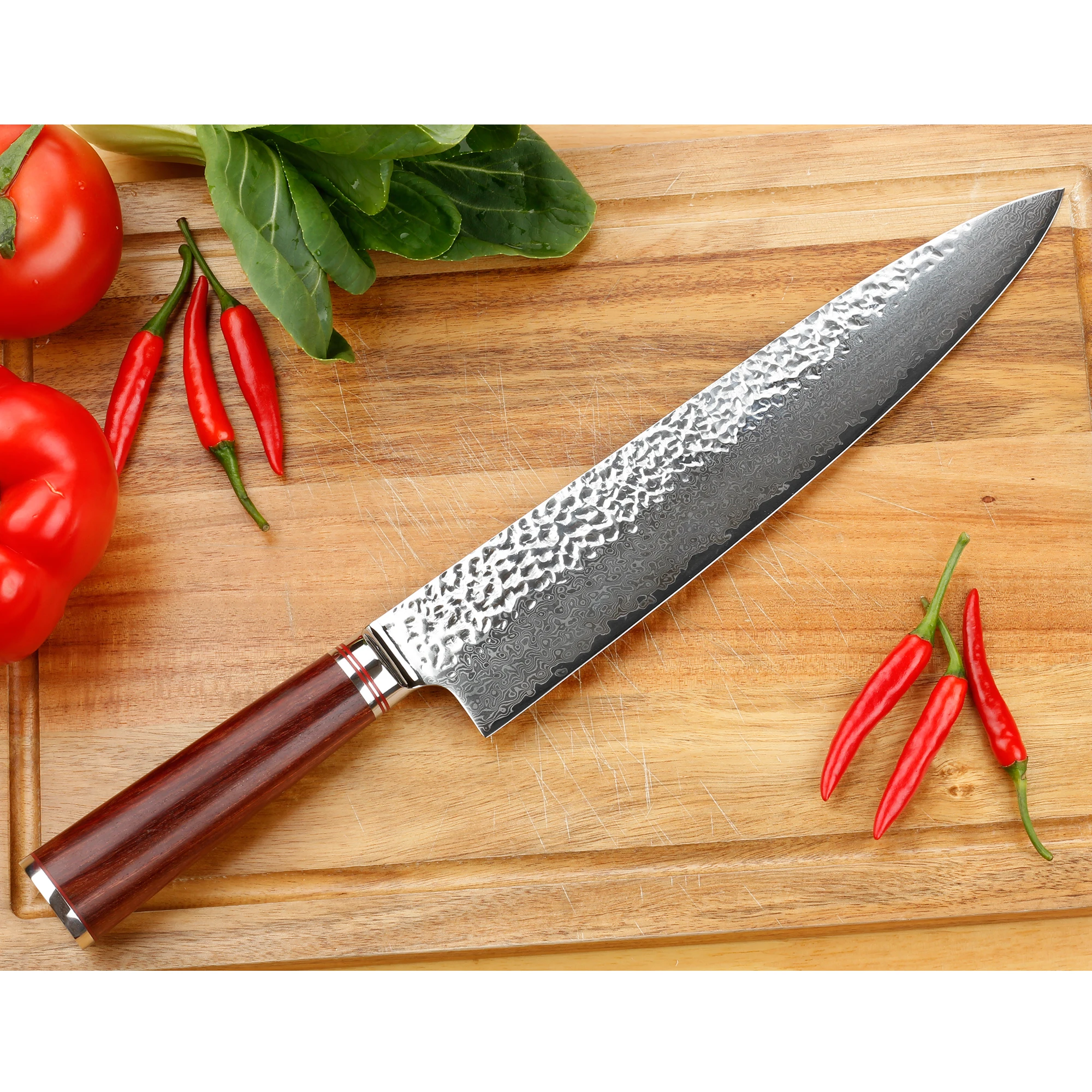 Ножи шеф повара Sunlong Gyuto VG10 японские ручки из Дамасского палисандра 10