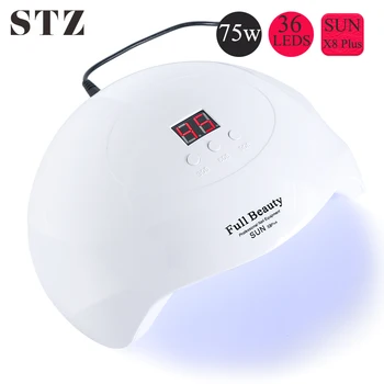 

STZ 75W UV LED Nail Dryer Fast Drying Nail Lamp Machine Manicure Curing All Nail Gels Infrared Sensing Nail Art Tools SUNX8Plus