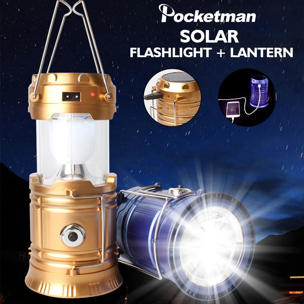 Camping Lamp USB Rechargeable Light Outdoor Tent Lantern Solar Power Collapsible Flashlight Emergency Torch | Освещение