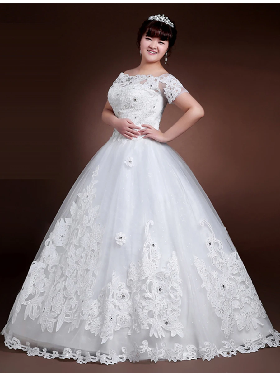 Свадебные платья белого размера плюс вырез лодочкой Vestido De Novia с коротким рукавом Свадебные платья со стразами T178