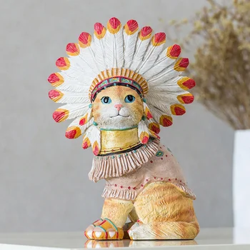 

Creative Indian Cat Dog Lucky Animal Super Cute Resin Lucky Cat Hand Painted American Kawaii Antique Home Decor Accessories