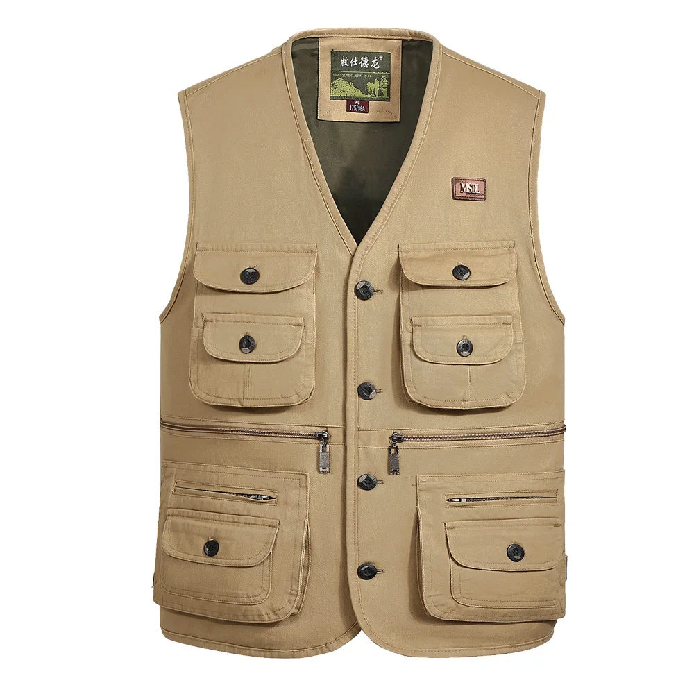 ZOZOWANG Spring And Autumn Cotton Outdoor Waistcoat Multi-pocket Jacket Men's Fishing Photography Vest Large Size  4XL