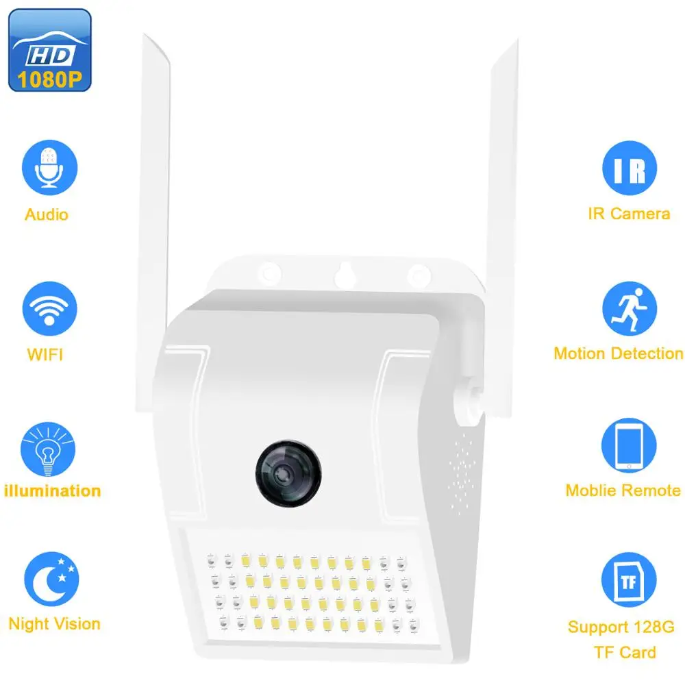 

Onvif WiFi Security Camera Two-Way Talk Waterproof Flood light IR Camera with Motion Detection Support 128G SD Card