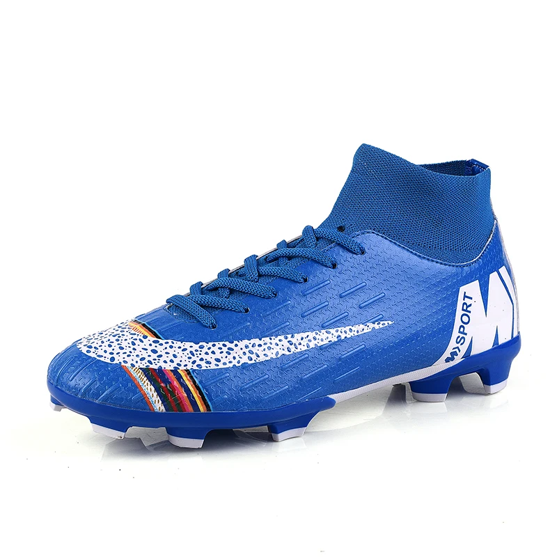 Spike-2098-1Blue Футбольная обувь, футбольная обувь, кроссовки для мужчин, новинка, кожаные футбольные бутсы с высоким голенищем, тренировочные футбольные кроссовки, обувь для футбола - Цвет: Spike-2098-1Blue