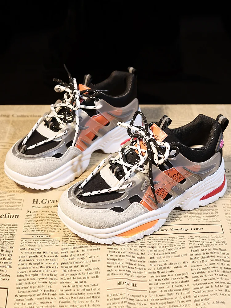 

Dad Shoes Women's Tennis Red 2020 Spring And Autumn New Style Punched Sheet Surface Super Fire Thick Bottomed Large Size Student