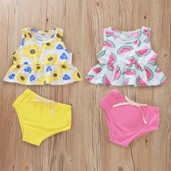 

2020 2PCS New Bron Baby Girl Clothes Flower Sleeveless Vest Tops Dress + Shorts Summer Baby Clothes Sets Outfit Infant Clothing