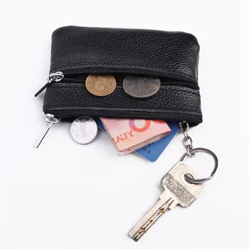 

Unisex Genuine Leather Mini Purse Zipper Wallet Bussiness Credit Card Holder Key Ring Keychain Storage Pouch Coin Purses