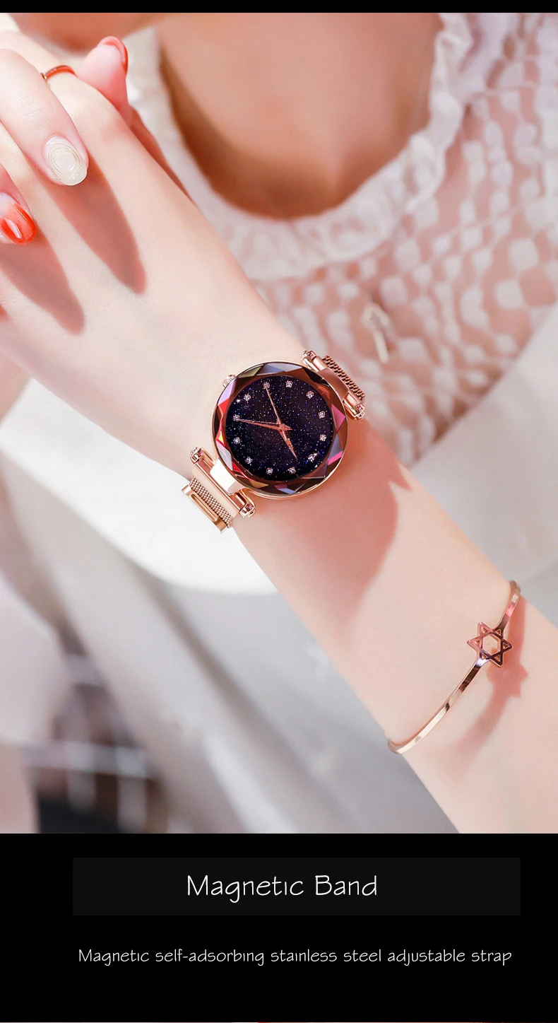 Прямая поставка, женские часы-браслет, роскошный минимализм, звездное небо, магнитная пряжка, модные повседневные женские наручные часы