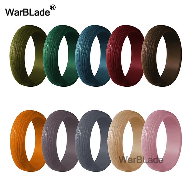 Fashion 5.7mm Tree Pattern Silicone Rings For Women Wedding Rubber Bands Sports Hypoallergenic Flexible Silicone Finger Ring - Цвет основного камня: 10PCS