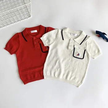

2020 Summer Fashion Unisex Knit T-shirt Children Boys Short Sleeves Sweater Baby Kids Cotton Tops for Girls Clothes 1-6years