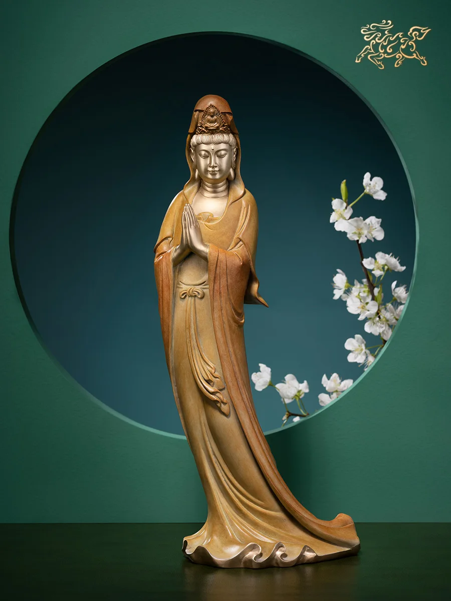 

Chinese Bronze Gassho Guanyin Scupture Buddha Avalokitesvara Decorative Statue HOME Office Fengshui Decoration