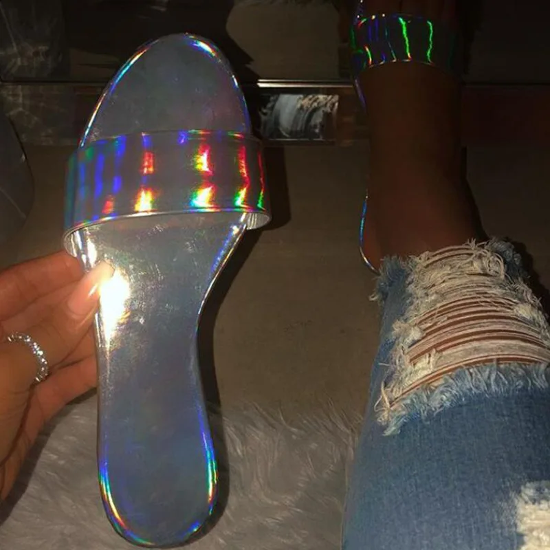 Fashion Womens Slipper Summer New Casual Flat Slipper for Woman Fashion Wholesale Silver