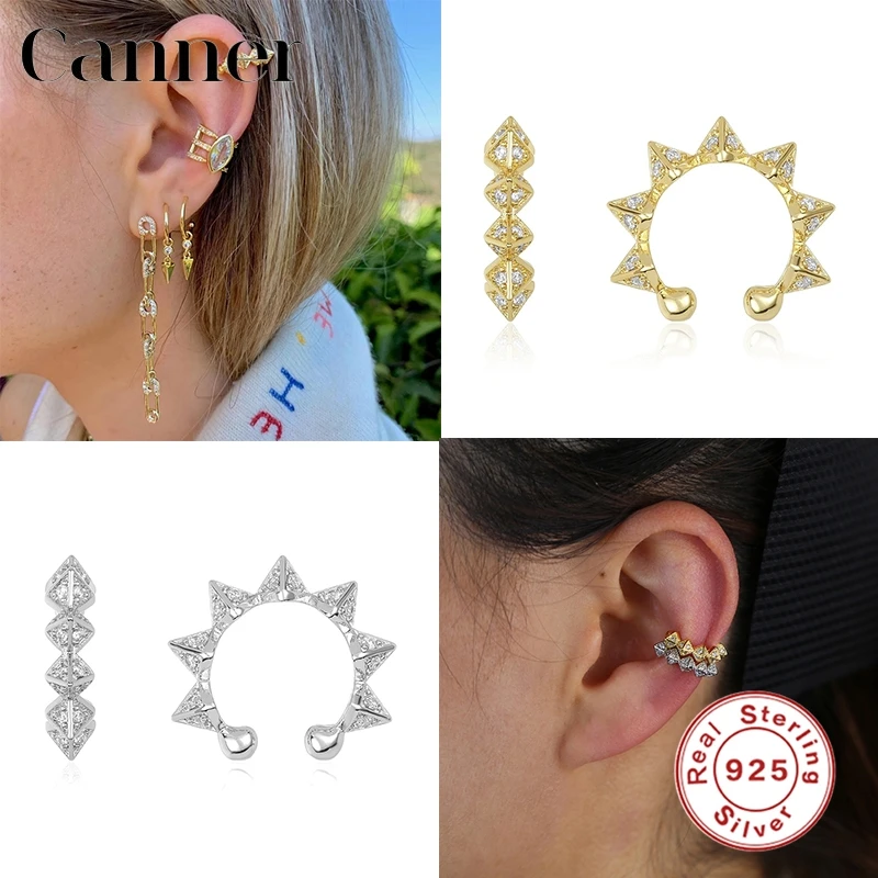 

100% 925 Sterling Silver Earrings Rock Punk Style Clip On Earring Cartilage No Piercing Earing For Women Fine Jewelry Earcuff W5