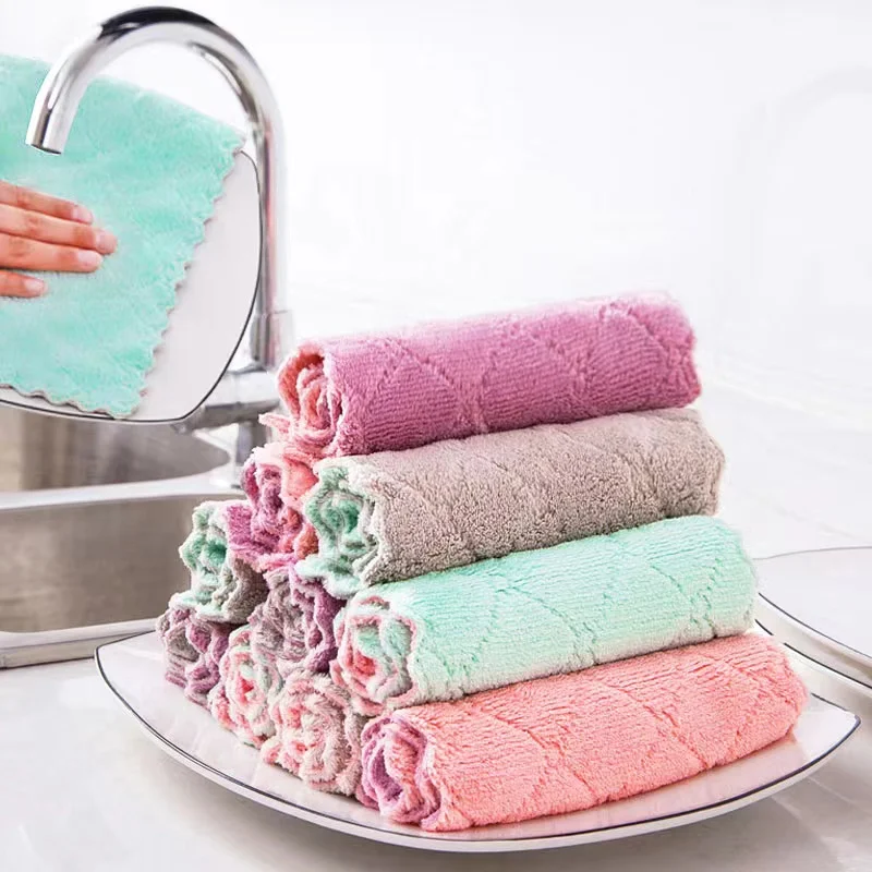 10pcs Super Absorbent Microfiber Kitchen Dish Cloth High-efficiency Tableware Household Cleaning Towel Tools Gadgets | Дом и сад