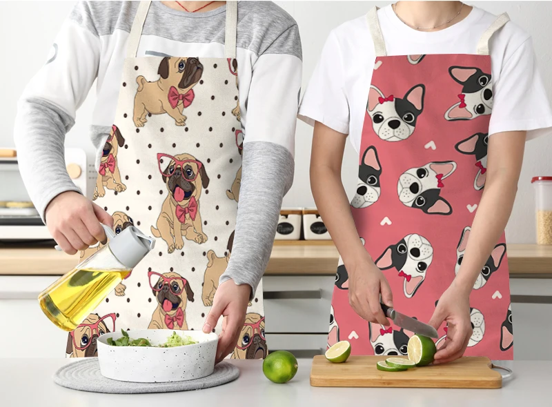 FYMX Cute Dog Apron Kitchen Animal Painted Head Aprons For Chefs Women Men Household Cleaning