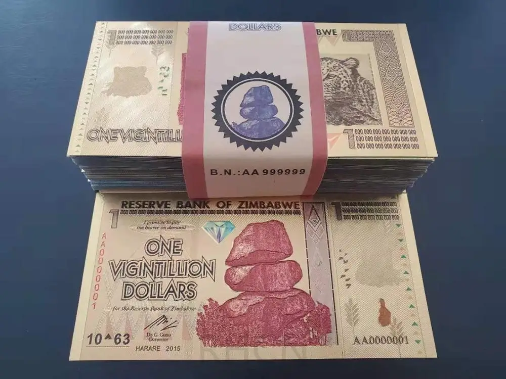 RH 100 шт., банкноты из вигинтиллиона, зимса, золотого цвета, банкноты из вигинтиллиона для сбора