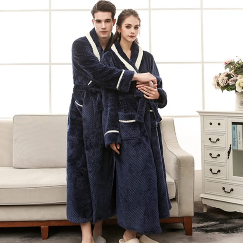 Couple Kimono Winter Long Cozy Flannel Bathrobe Warm Flannel Bath Robe Night Robes Dressing Gown Women Sleepwear