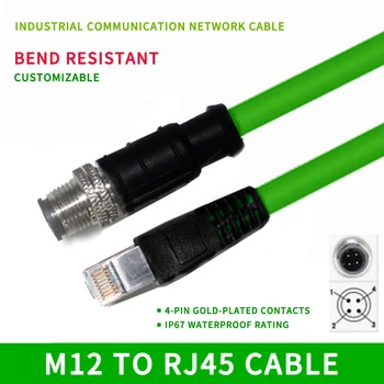 

M12 to RJ45 Cable D type Encoding Line Aviation Plug 4-pin Male Industrial Ethernet IP67 Wire Cable Transmission Sensor Line