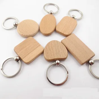 

20pcs Blank Round Rectangle Wooden Key Chain DIY Promotion Customized Wood keychains Key Tags Promotional Gifts