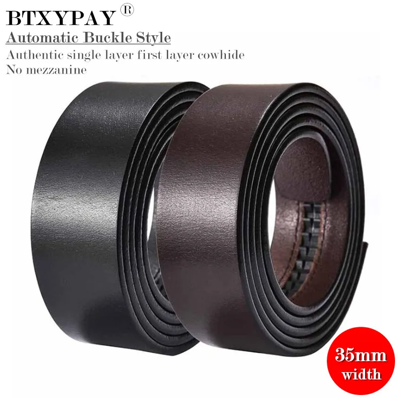 

10pcs Authentic 3.5cm Width Men Genuine Leather Belts,First Layer Cowhide Automatic Buckle Waistband,without Belt Buckle 125cm