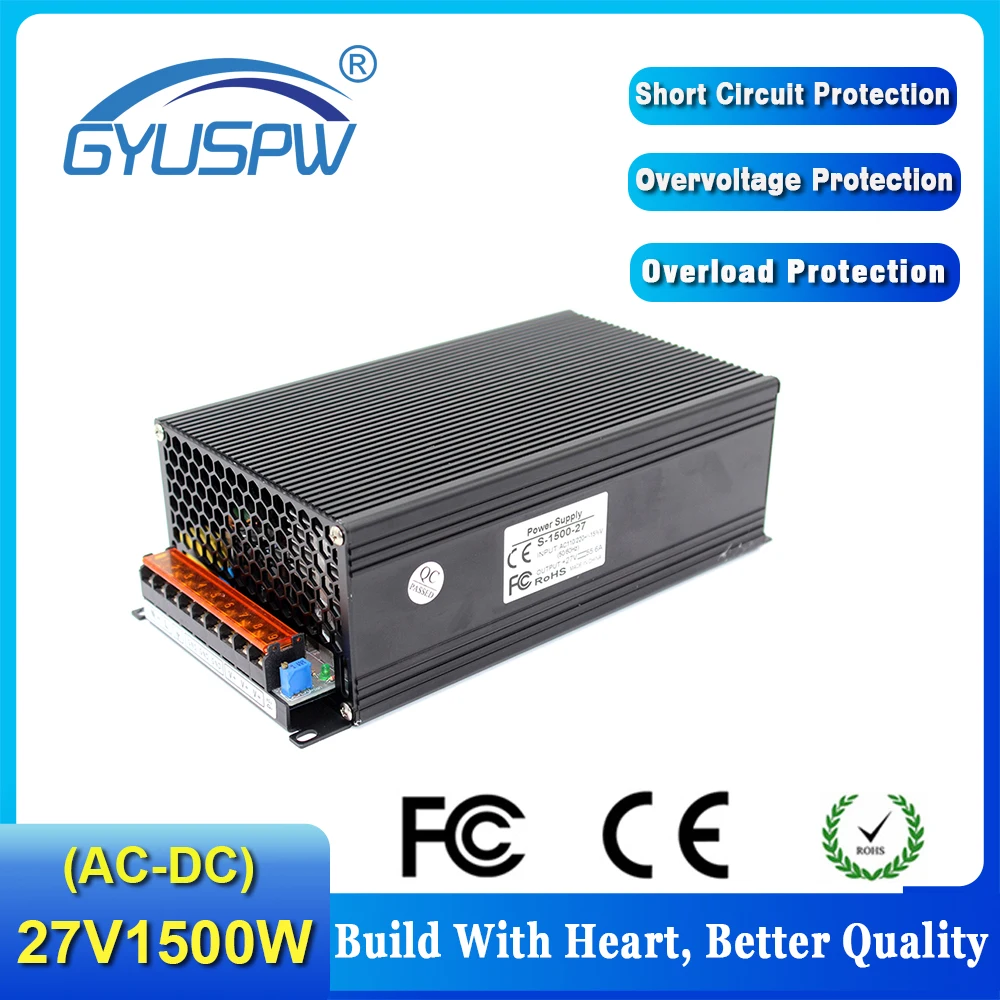 Одиночный выходной источник питания DC27V 55.6A 1500w драйвер источника 220V 110V AC к DC 27V SMPS