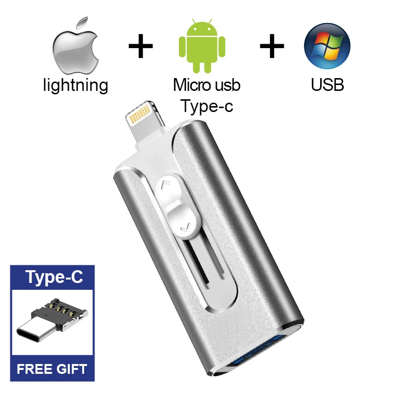 

Free Type-C adapter USB FLASH DRIVE OTG 64GB 128g Pen Drive 4in1 u disk for apple iphone Memory stick 16gb luxury android USB3.0