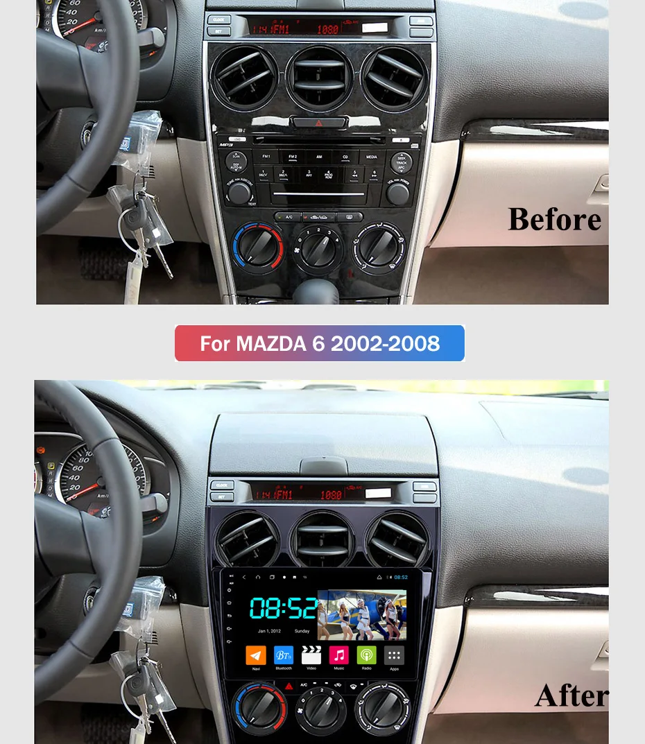 Android 8,1 автомобильный DVD 1din мультимедиа Navi система для Mazda 6 2002-2008 Автомобильный gps навигатор стерео головное устройство BT SWC wifi