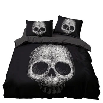 

Black Bedding Sets 3D Skull Duvet Quilt Cover Set Comforter Bed Linen Pillowcase King Queen Full Double Home Texitle
