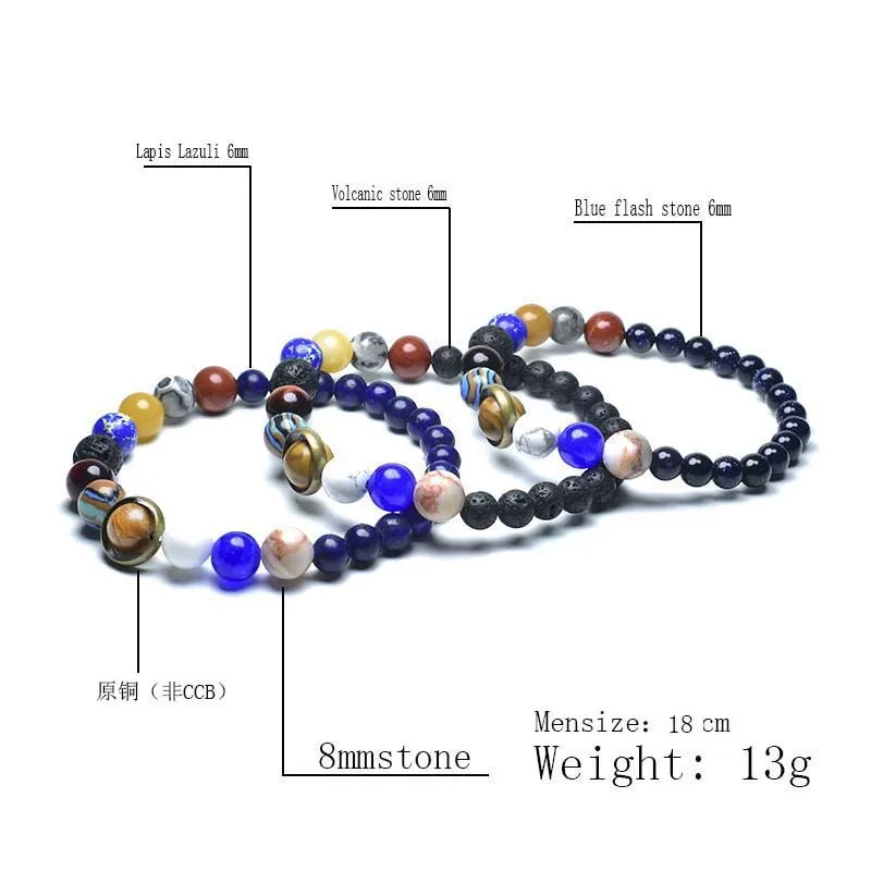 Bracelet Jewelry Noter Universe Solar System Bracelet Women Men Natural Stone 10 Planets Braclet Best Friends Gift Him/Her Yoga Bileklik