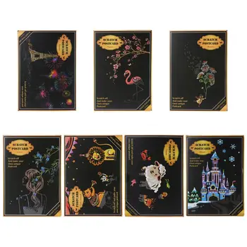 

4Pcs/Set Creative Color Postcard Scraping Night Scenes Scratching Cartoon Animal Characters Greeting Cards H7EC