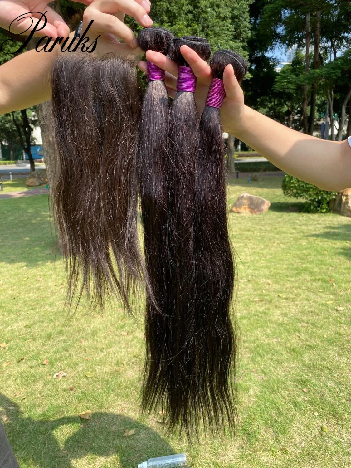 Straight-Bundles Hair-Extensions Brazilian-Hair Paruks Closure with Weave