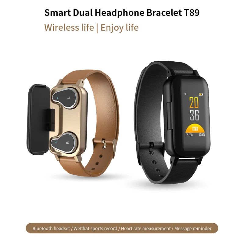 T89 Смарт-часы с Bluetooth наушником здоровье фитнес-браслет монитор сердечного ритма Смарт-браслет спортивные Смарт-часы для женщин и мужчин