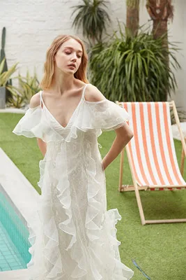 EASYSMALL, женское платье, модное, праздничное, высокого класса, Vestidos, вечерние, эксклюзивные, с лепестками, каскадные, уличная одежда, платья с высокой талией - Цвет: Слоновая кость