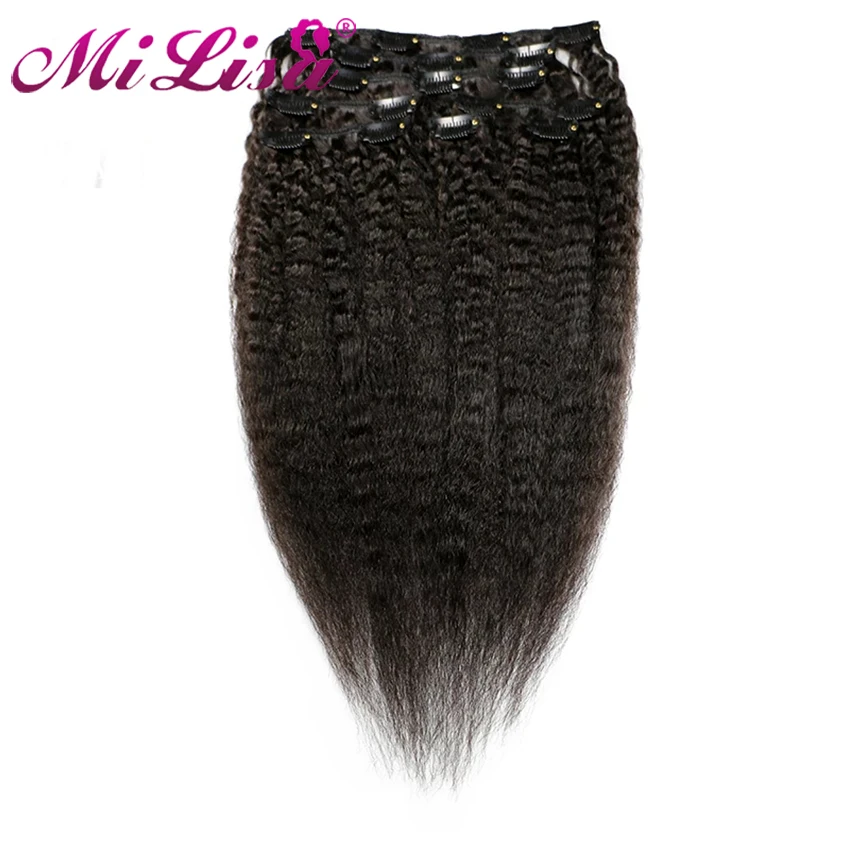 

Mi Lisa Coarse Yaki Kinky Straight Clip In Hair Extensions 100% Brazilian Human Remy Hair 8 Pieces And 120g/Set Natural Color